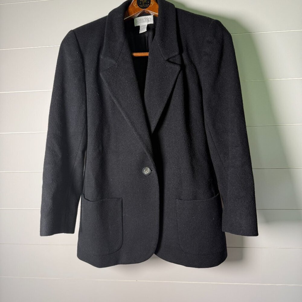 Land's End Wool Cashmere Blazer Petite 4 Single Breasted Black Coastal Career